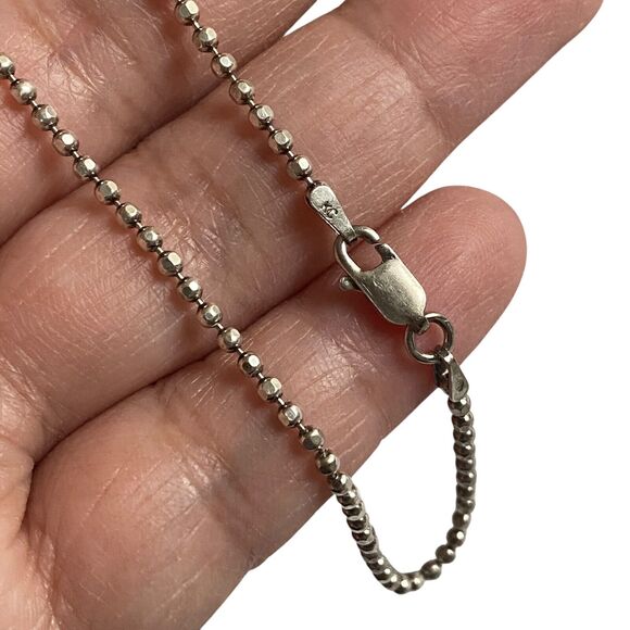Vntg 1mm Italy 925 Sterling Silver Thin Ball Bead Anklet Bracelet 9" Signed KC - Picture 2 of 5
